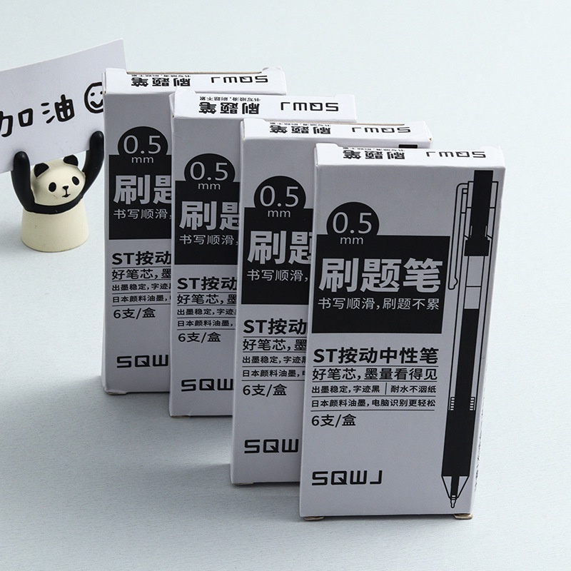 6 cái/hộp, bút bấm đầu ST màu đen, bút nước carbon, bút trung tính cho học sinh