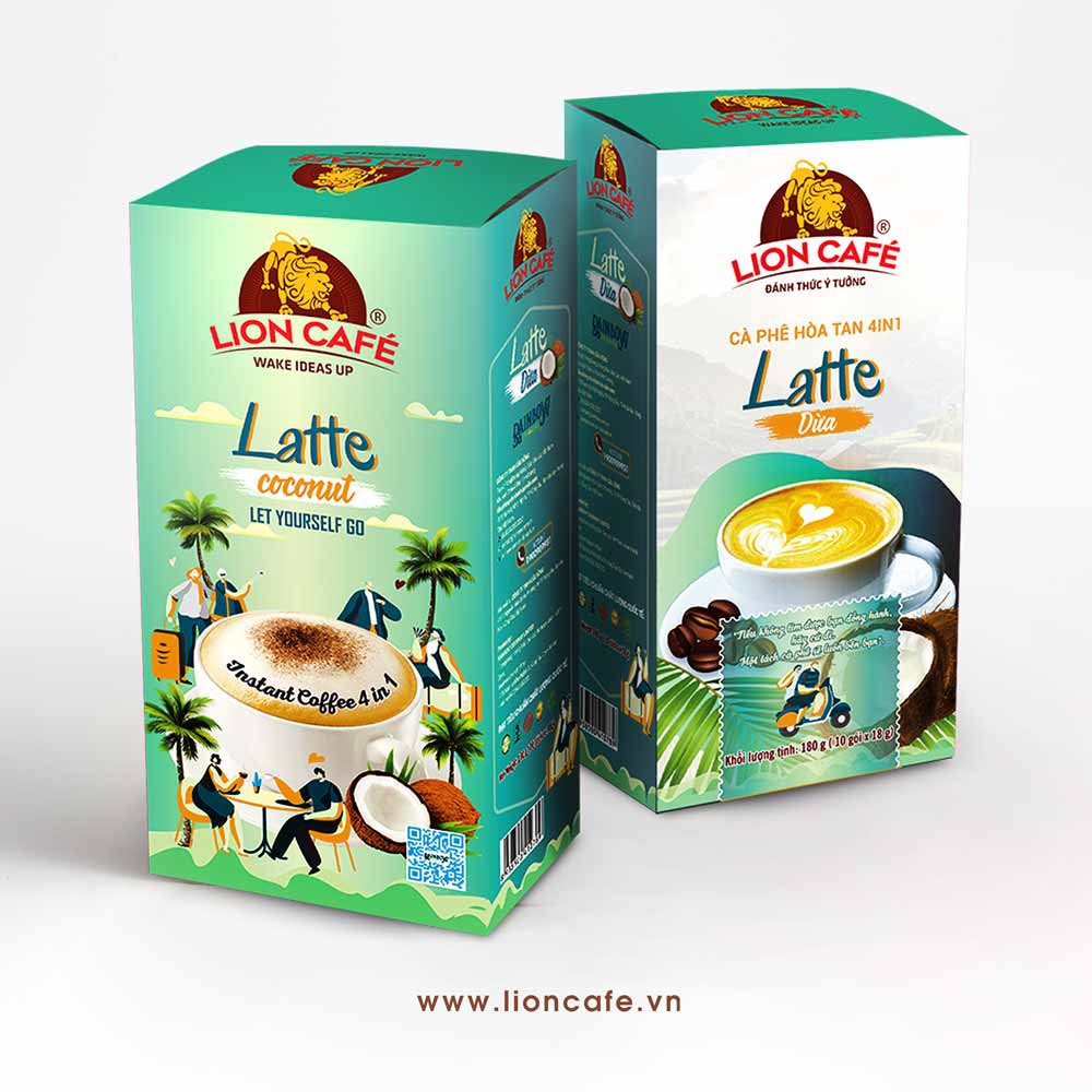 Cafe Latte Dừa hòa tan 4in1 180gr ( 10 que * 18g ) - Vị cafe sữa vị dừa  - Top bán chạy