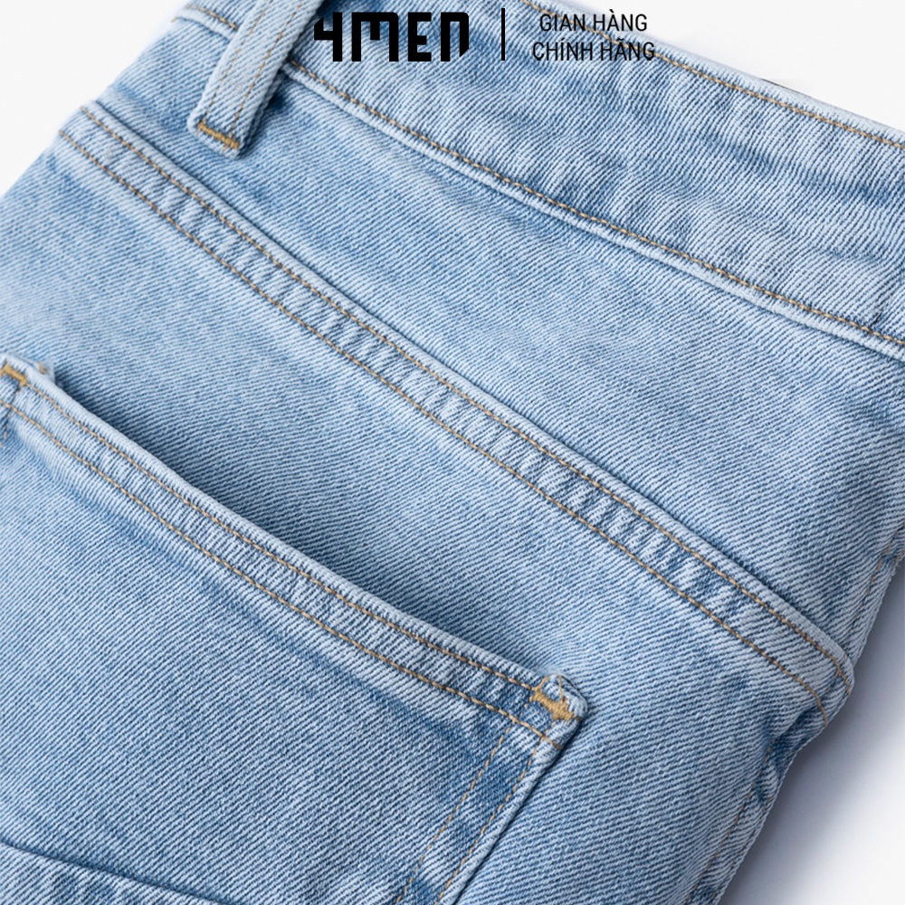 Quần jeans nam xanh trơn 4MEN QJ044 vải denim co giãn, mềm mại, bền, form slimfit tôn dáng, trẻ trung