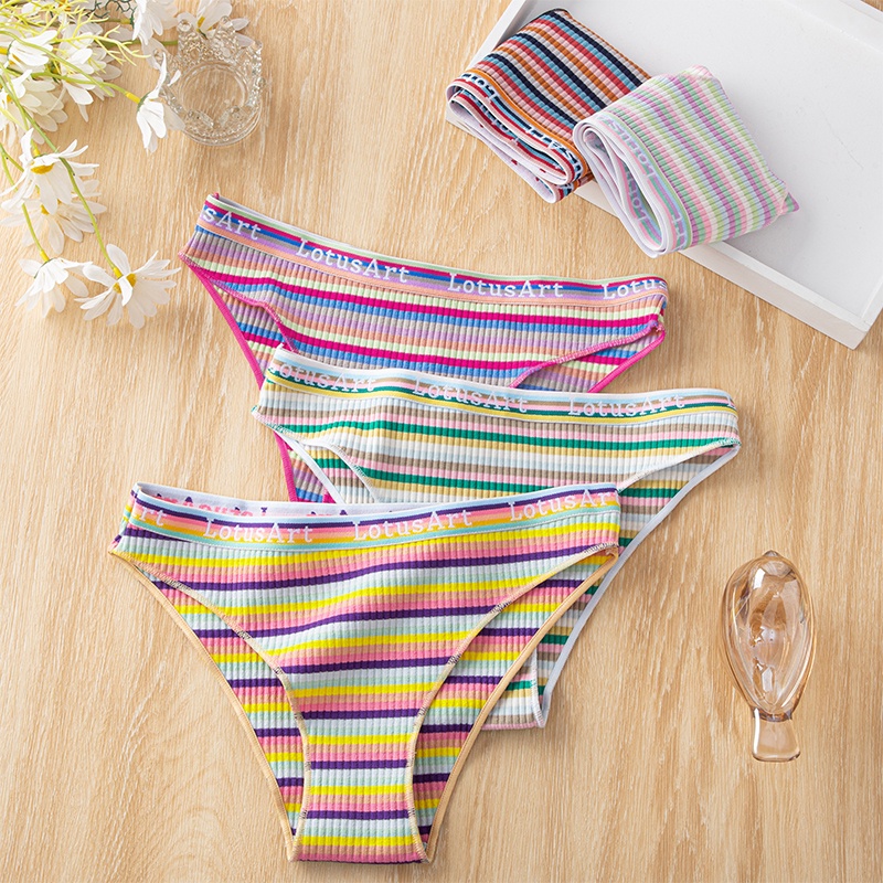 Set 3 quần lót TakeTalk vải cotton không đường may kẻ sọc ngang gợi cảm