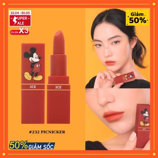 [Chính hãng] Son thỏi lì 3CE Mickey 232 PICNICKER - Màu Cam Cháy bản giới hạn (có Bill)