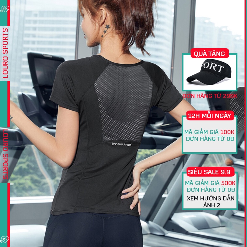 Áo tập gym, yoga nữ Louro LA35, kiểu áo tập thể thao nữ tay ngắn, chất liệu thoáng mát, co giãn 4 chiều