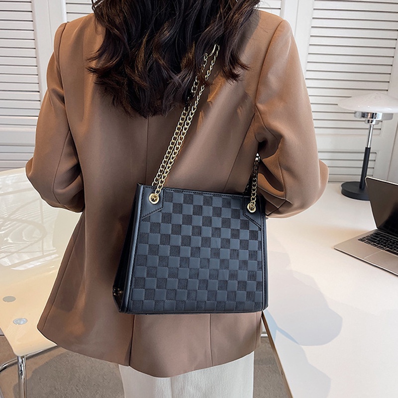 Túi đeo vai IELGY họa tiết sọc caro phối dây xích thời trang cao cấp cho nữ