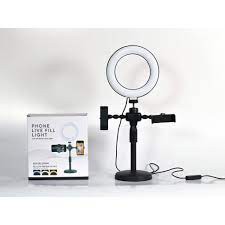 Đèn livestream 3in 1 kẹp 2 điện thoại kèm đèn 16cm DK 099 điều chỉnh chế độ đèn, xoay 360 điện thoại quay phim, bán hàng