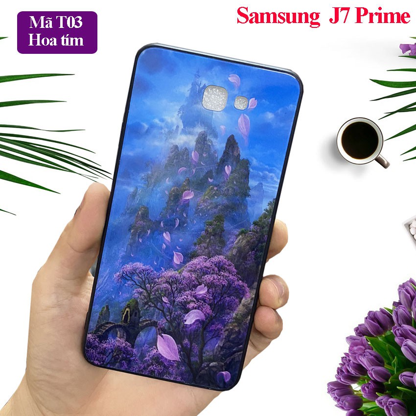 Ốp Samsung J7 Prime - Freeship - Ốp điện thoại ss GalaxyJ7prime mặt kính in hoa văn sang trọng, chống trầy xước,Aha Case