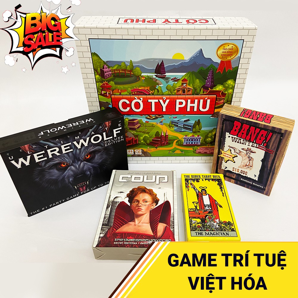 [COMBO 5 IN 1] Đồ chơi Game giải trí Việt hóa nổi tiếng Cờ Tỷ Phú Monopoly + Ma sói + Bang!+ Coup + Tarot giá rẻ bất ngờ