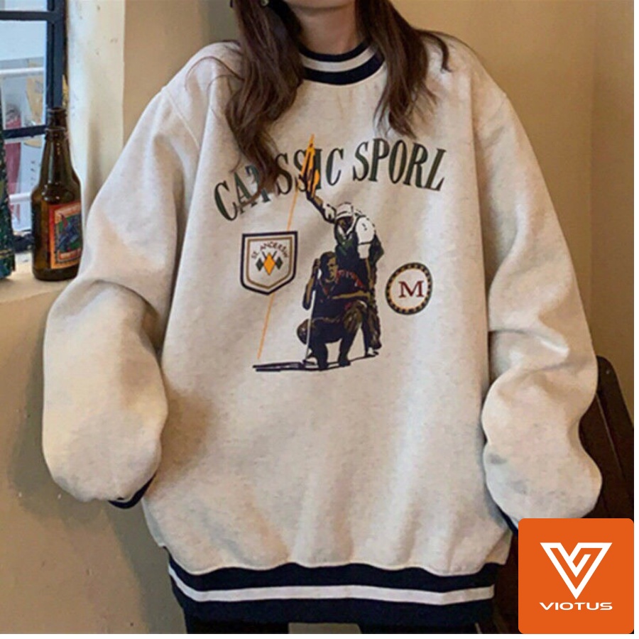 Áo Sweater Nỉ Bông Cotton Unisex Dáng Rộng VIOTUS - Classic Sport