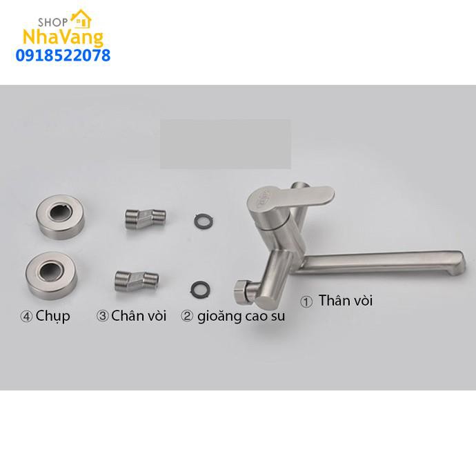 Vòi rửa bát gắn tường nóng lạnh inox304 SUS4650