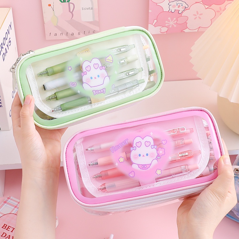 Túi Đựng Bút Trong Suốt Cỡ Lớn Chống Thấm Nước In Hoạt Hình Dễ Thương Cho Học Sinh