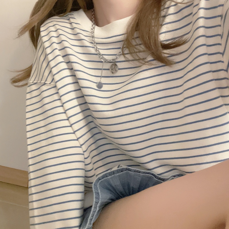 Áo Sweater Tay Dài Cổ Tròn Dáng Rộng Kẻ Sọc Thời Trang Hàn Quốc Cho Nữ | BigBuy360 - bigbuy360.vn
