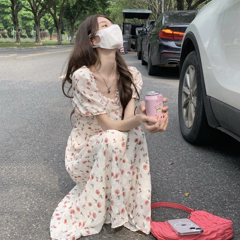 Đầm midi Perty cổ vuông thời trang mùa hè Hàn Quốc ngọt ngào dành cho nữ