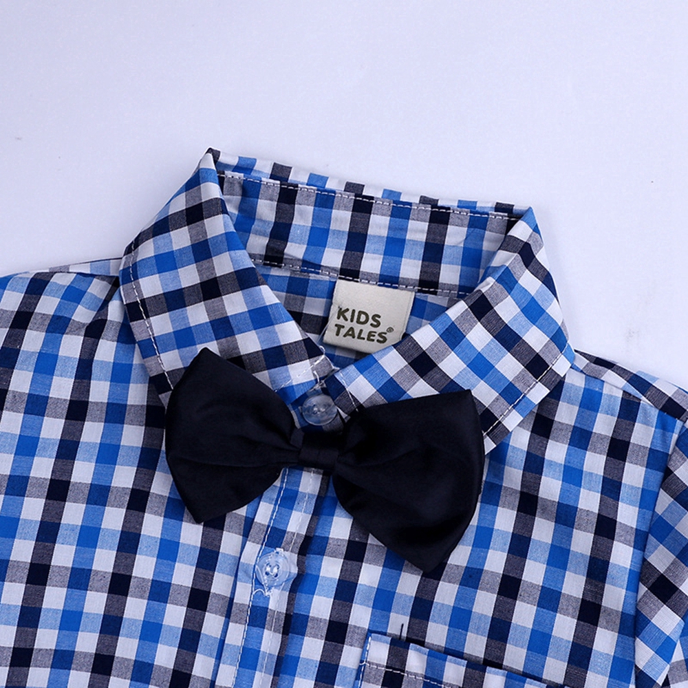 1-7 Years Gentleman Boys Formal Shirts with Bow Fashion Plaid Casual Shirts Red
