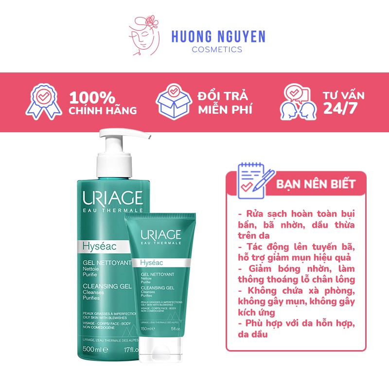 Sữa Rửa Mặt Uriage Hyseac Gel Nettoyant Cleansing Gel Cho Da Dầu Mụn & Da Hỗn Hợp Nhạy Cảm