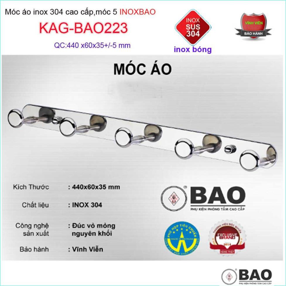 Móc treo đồ cao cấp Inox Bảo, móc áo phòng tắm Inox SUS304 KAG-BAO223