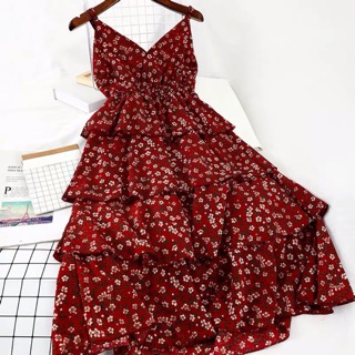 VÁY MAXI ĐI BIỂN VÁY HOA NHÍ HAI DÂY XOÈ NHIỀU TẦNG CÓ ẢNH THẬT