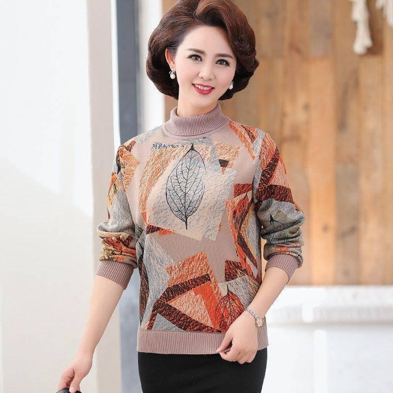 Áo thun tay dài lót nhung dày dặn giữ ấm mùa đông cho phụ nữ trung niên