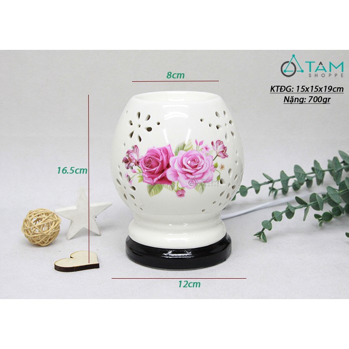 Đèn xông tinh dầu điện Mai cao in 2 bông hồng ĐTDĐ-GOM-11 TAN