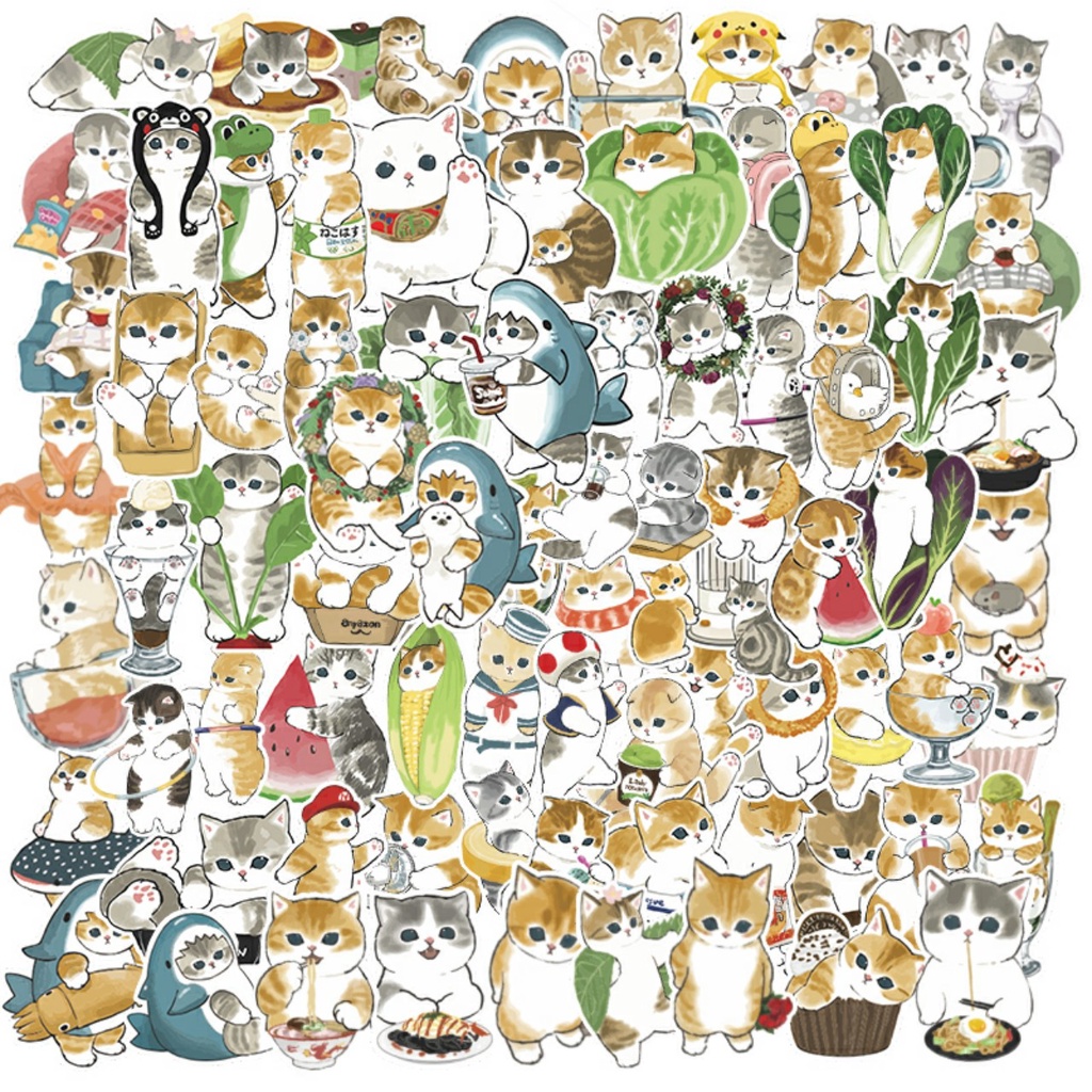 Sticker hình dán mèo cute kitten pastel dễ thương boss và sen pastel trang trí mũ bảo hiểm Laptop journal sổ tay