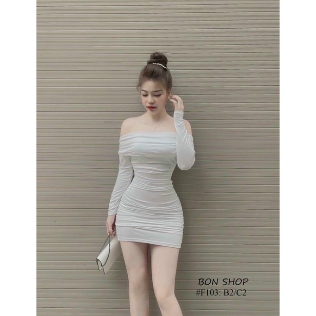 Đầm Body Trể vai Nhún Tay dài