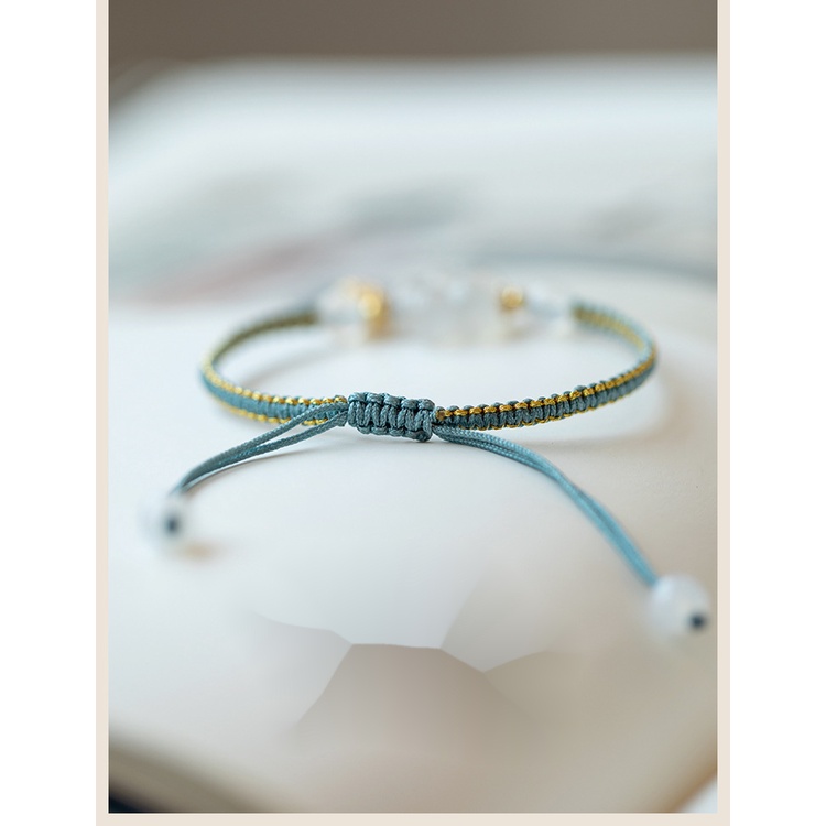 [Hàng Mới] Vòng Tay Dây Bện Đính Đá Mã Não Trắng Phong Cách Retro