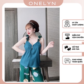 Đồ ngủ Pyjama lụa latin, bộ lửng lụa latin nơ cao cấp 46 - 67kg