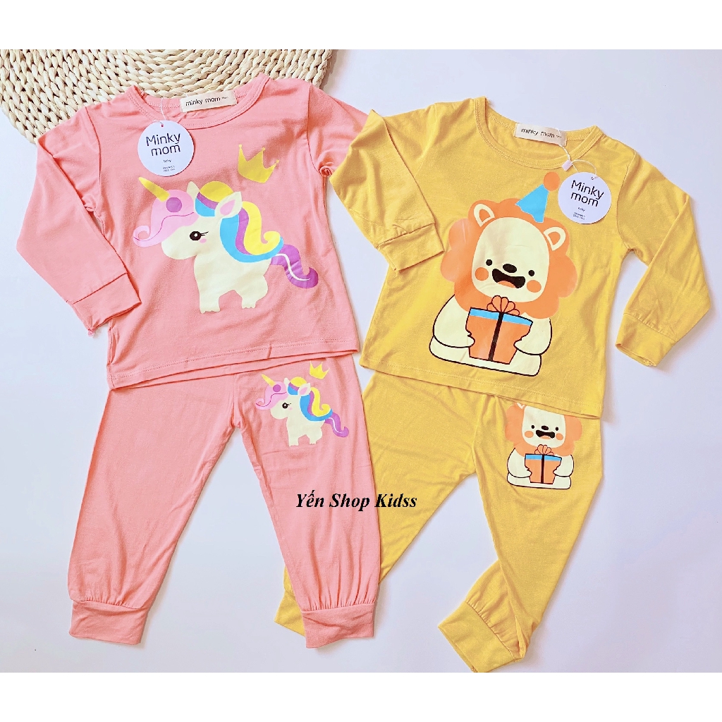 Bộ Dài Tay Minky Mom Chất Thun Lạnh Họa Tiết Voi-Ngựa Hồng Dễ Thương Cho Bé (Size 6-19kg) (SP001205)