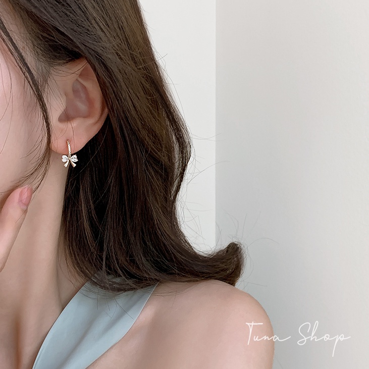 Khuyên Tai Bạc Nữ nơ xinh | Bông Tai Bạc cao cấp _ TUNA SHOP Trang sức bạc cao cấp _ Cam kết chuẩn Bạc