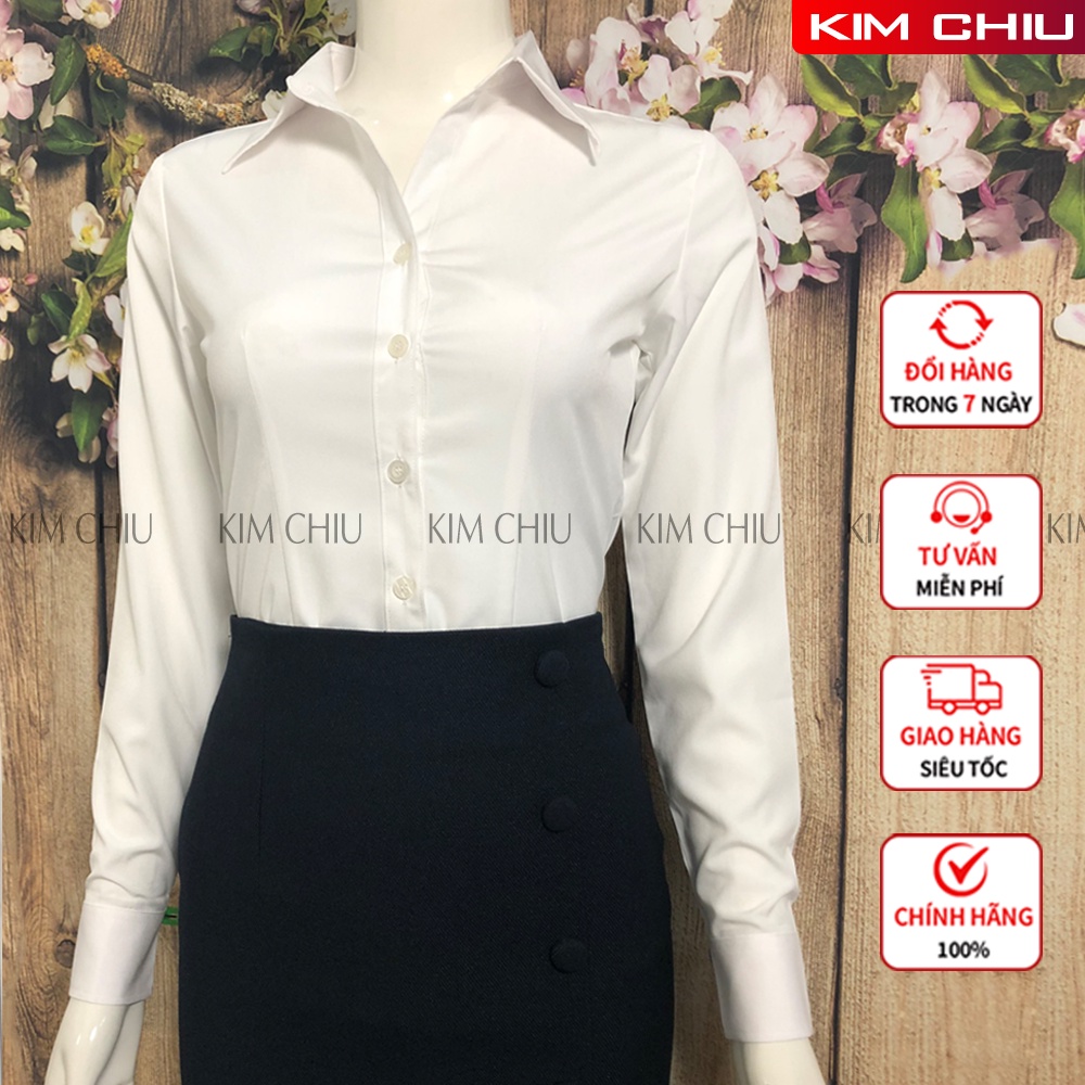 Áo Sơ Mi Nữ Công Sở Cao Cấp KIM CHIU Màu Trắng Form Mai An Tay Dài Vải Kate Ý Đẹp Ít Nhăn Không Xù Lông, Giãn Nhẹ SMTD01