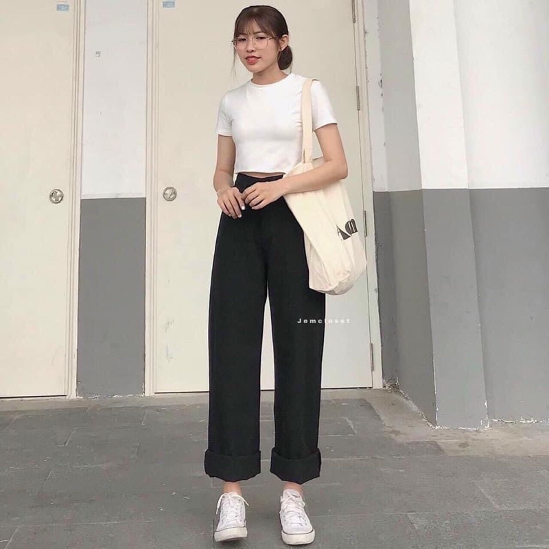 Rẻ vô địch Quần kaki ống rộng cúc trước freesize 38-65kg