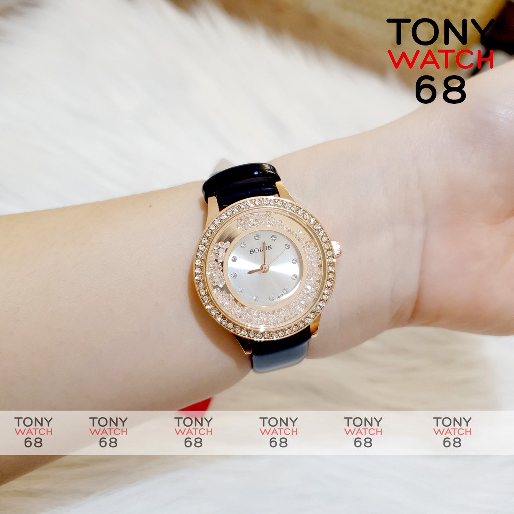 Đồng hồ nữ Bolun mặt tròn mini dây da nhiều màu số đá chống nước chính hãng Tony Watch 68