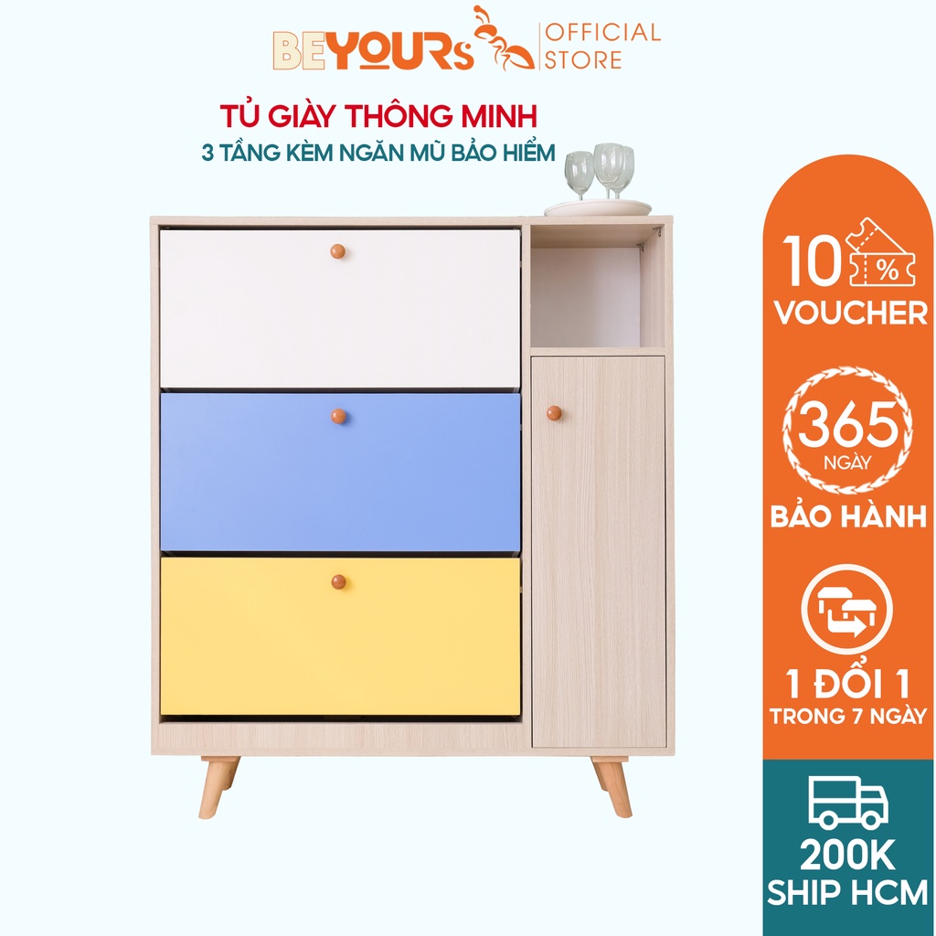 [LIFEMALL250156 -80K] Tủ Giày Dép Thông Minh Gỗ BEYOURs 3 Tầng Kèm Ngăn Mũ Bảo Hiểm - Nội Thất Lắp Ráp Phòng Khách