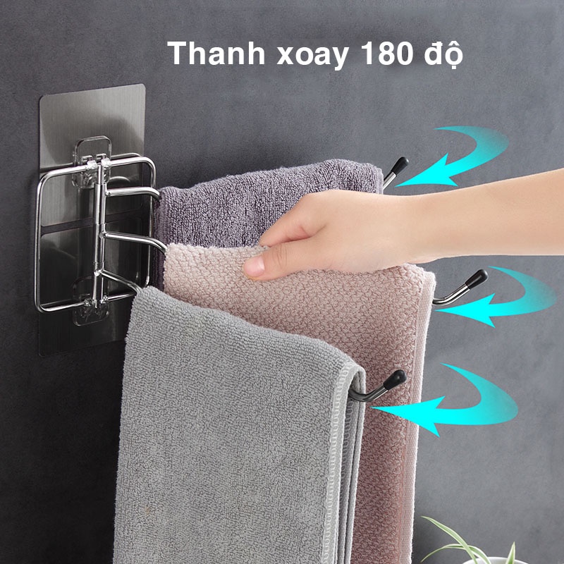 Giá treo khăn mặt dán tường inox cao cấp Elliver móc với 3 thanh lượn sóng treo khăn _K136