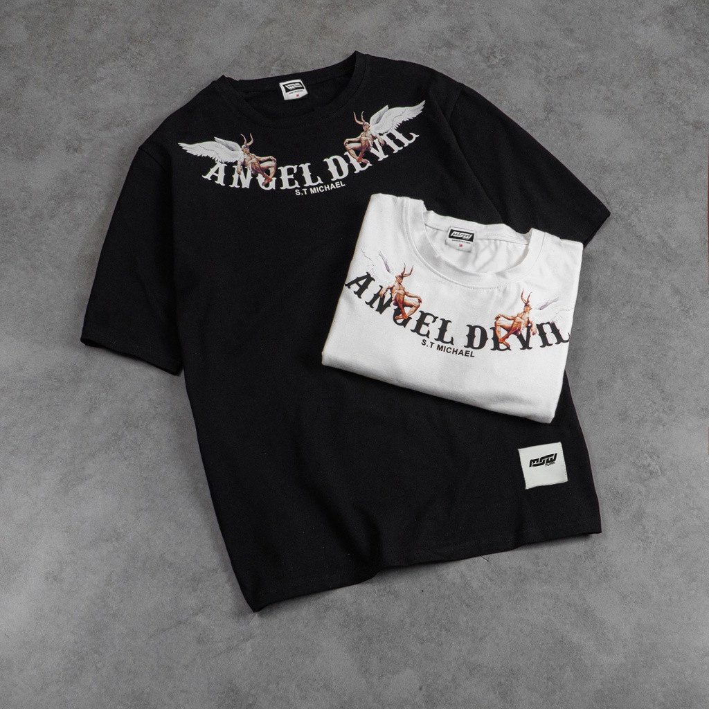 Áo thun tay lỡ Angel Devil , áo thun cotton nam nữ unisex ZAHA97store