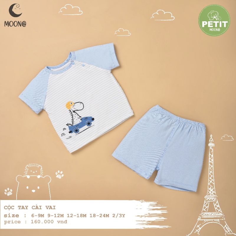 Moon -  Bộ cộc cài vai Moon vải petit mềm mát họa tiết xinh yêu cho bé 6m-3y