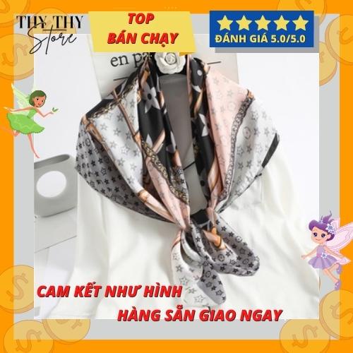 khăn lụa vuông CHỮ HIỆU choàng cổ cao cấp 70x70cm Khăn bandana lụa ThyThy,áo choàng-HOT TREND