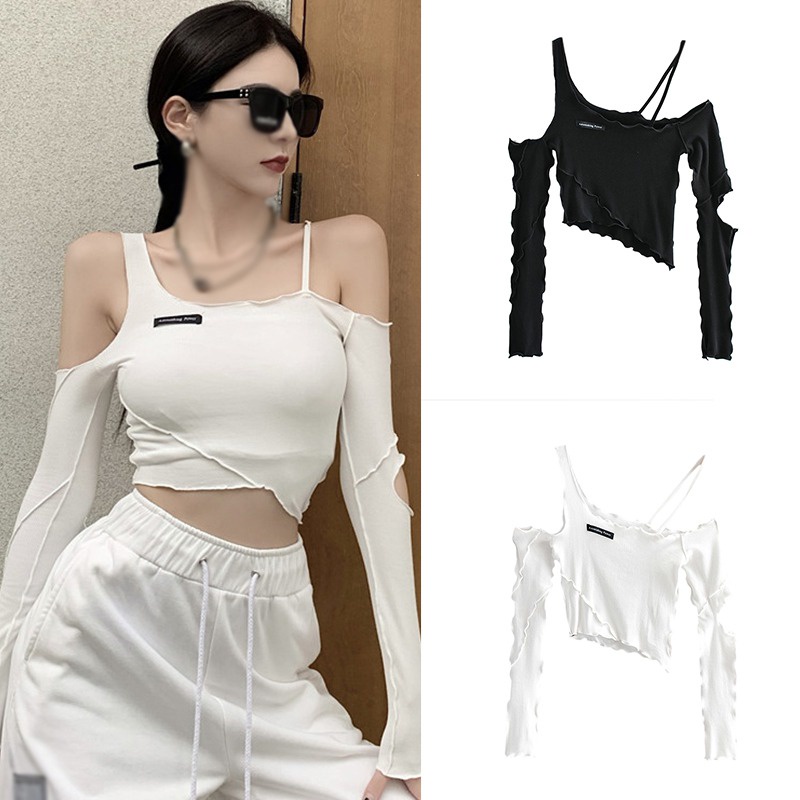 Áo Croptop Trễ Vai Dài Tay Quyến Rũ Cho Nữ