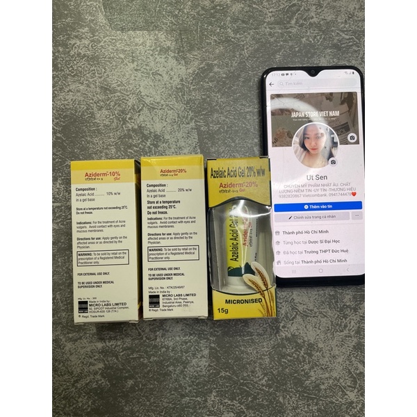 Gel ngừa mụn thâm Azelaic Acid Gel 20% & 10%  Aziderm 20% & 10% 15g