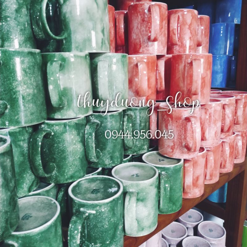 Cốc sứ uống nước quai C màu men đá