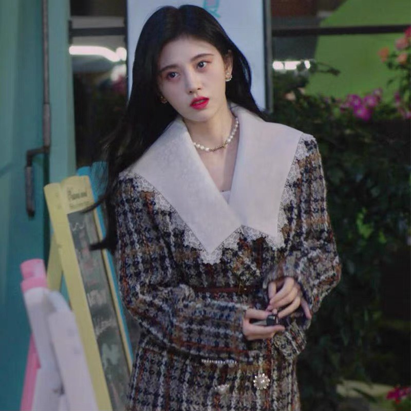 [MS05]Khoác dạ kẻ cổ trắng hàng QCCC giống Cúc Tịnh Y hàng chuẩn đẹp chính hãng