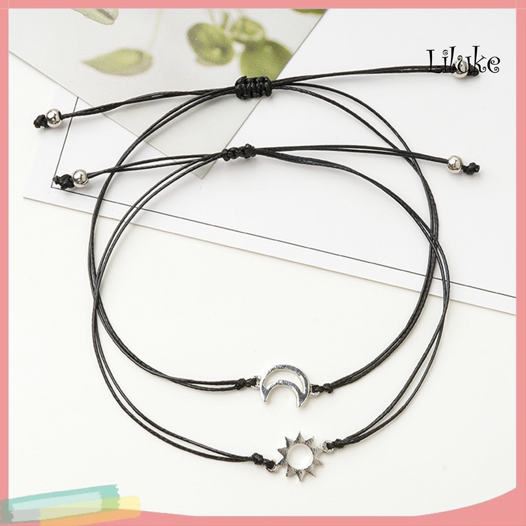 2 Vòng Tay Hợp Kim Màu Trơn Trang Trí Mặt Trăng Và Mặt Trời Xinh Xắn