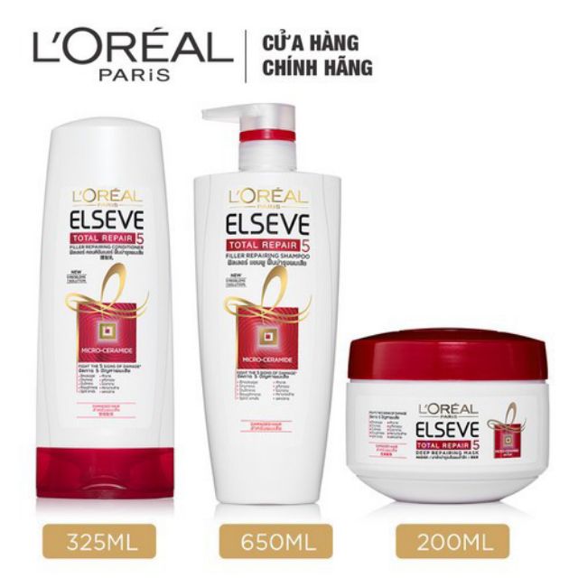 Bộ sản phẩm chăm sóc tóc chống 5 dấu hiệu hư tổn 3 bước L'Oreal Paris Total Repair 5