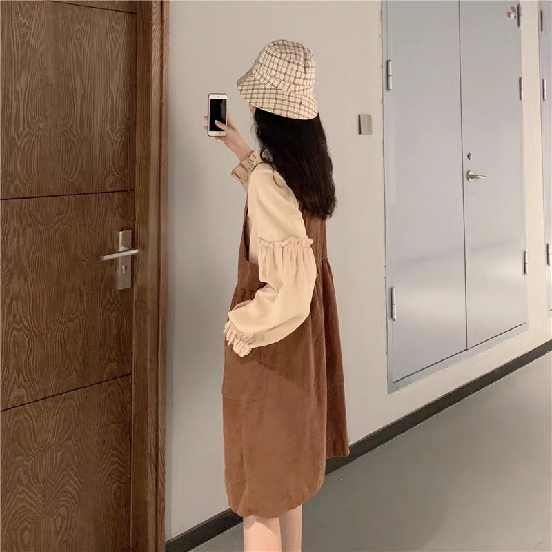 Set Yếm Nhung Và Áo Sơ Mi Cổ Sen Lolita Ullzzang