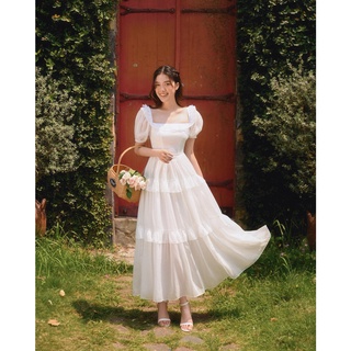 Đầm maxi voan tơ cổ vuông nhún bèo tầng The Peachy-Savannah Dress