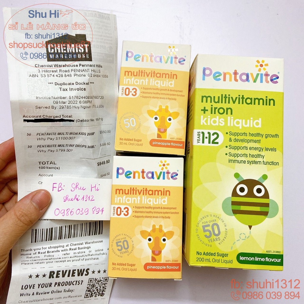 Vitamin tổng hợp và sắt pentavite cho bé từ 0 - 12 tuổi, Infant 30ml, pentavite gold multivitamin iron liquid kids 200ml