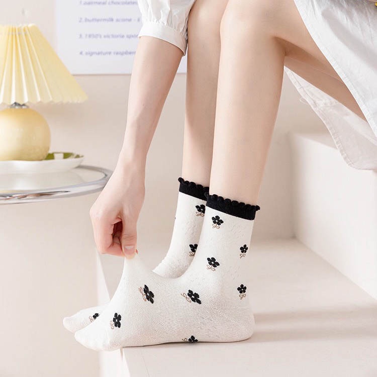 Tất vớ cổ cao chất liệu cotton co giãn bốn chiều, set tất vớ họa tiết dễ thương - Sope Shop