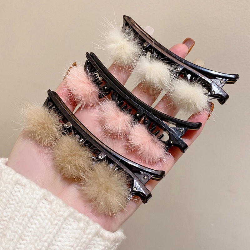 Kẹp Tóc Hai Lớp Phủ Lông Tinh Tế Phong Cách Hàn Quốc Mới 2021 Cho Nữ