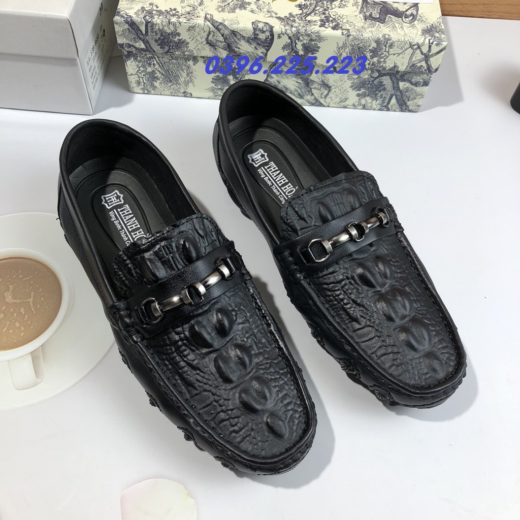 Giày lười da nam ❤️FREESHIP❤️ Giày lười nam đế âm mũi vuông da thật dập vân cá sấu cực kì sắc nét