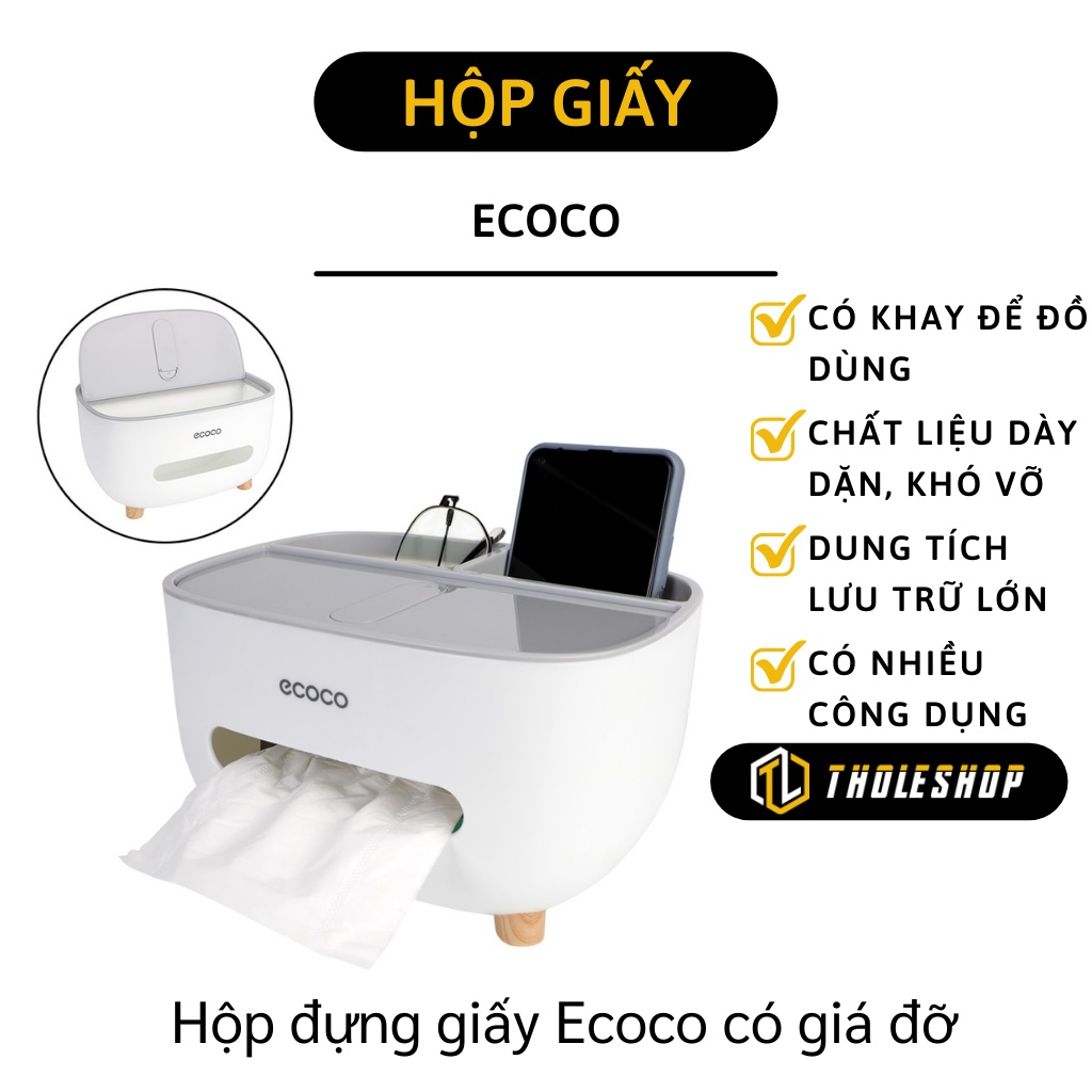 Hộp Đựng Khăn Giấy Ecoco - Hộp Giấy Ăn Để Bàn Sang Trọng Có Ngăn Để Đồ Đa Năng 1039