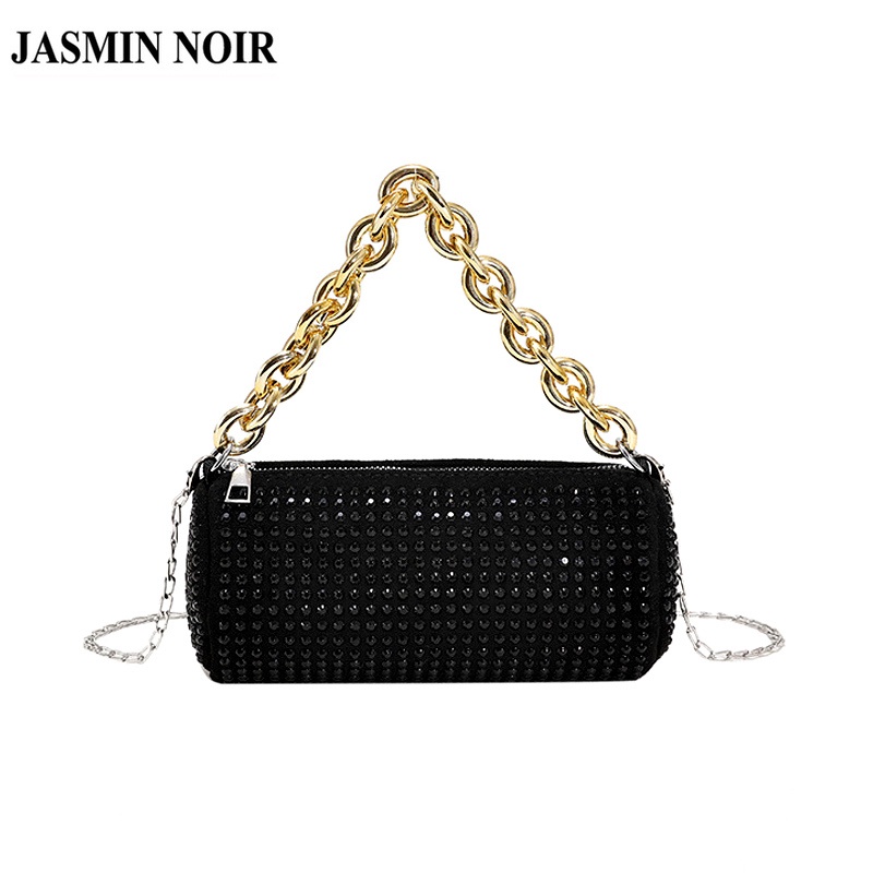Túi JASMIN NOIR đeo chéo đính kim cương nhân tạo phối dây xích thời trang cho nữ