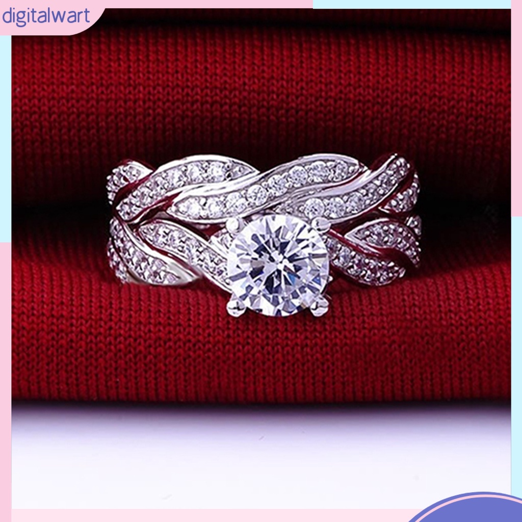 Bộ 2 nhẫn đính hôn mạ bạc 925 đính đá xinh xắn